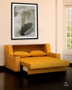 کاناپه اکسان new در حالت تخت‌شده با سطح صاف و فضای باکس کاربردی