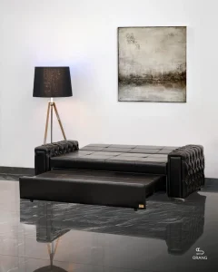 مبل تخت خوابشو ریلی 2 نفره دسته چستر با قابلیت جدا شدن ریل و تبدیل به پاف جلو مبلی